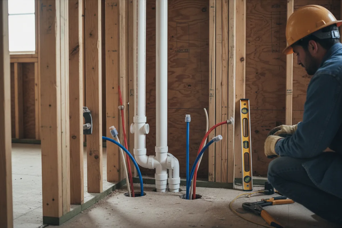 Drain and supply rough-in during Leak Detection in Emmalena